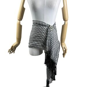 Silk Houndstooth Fringe Scarf 64" x 12.5"